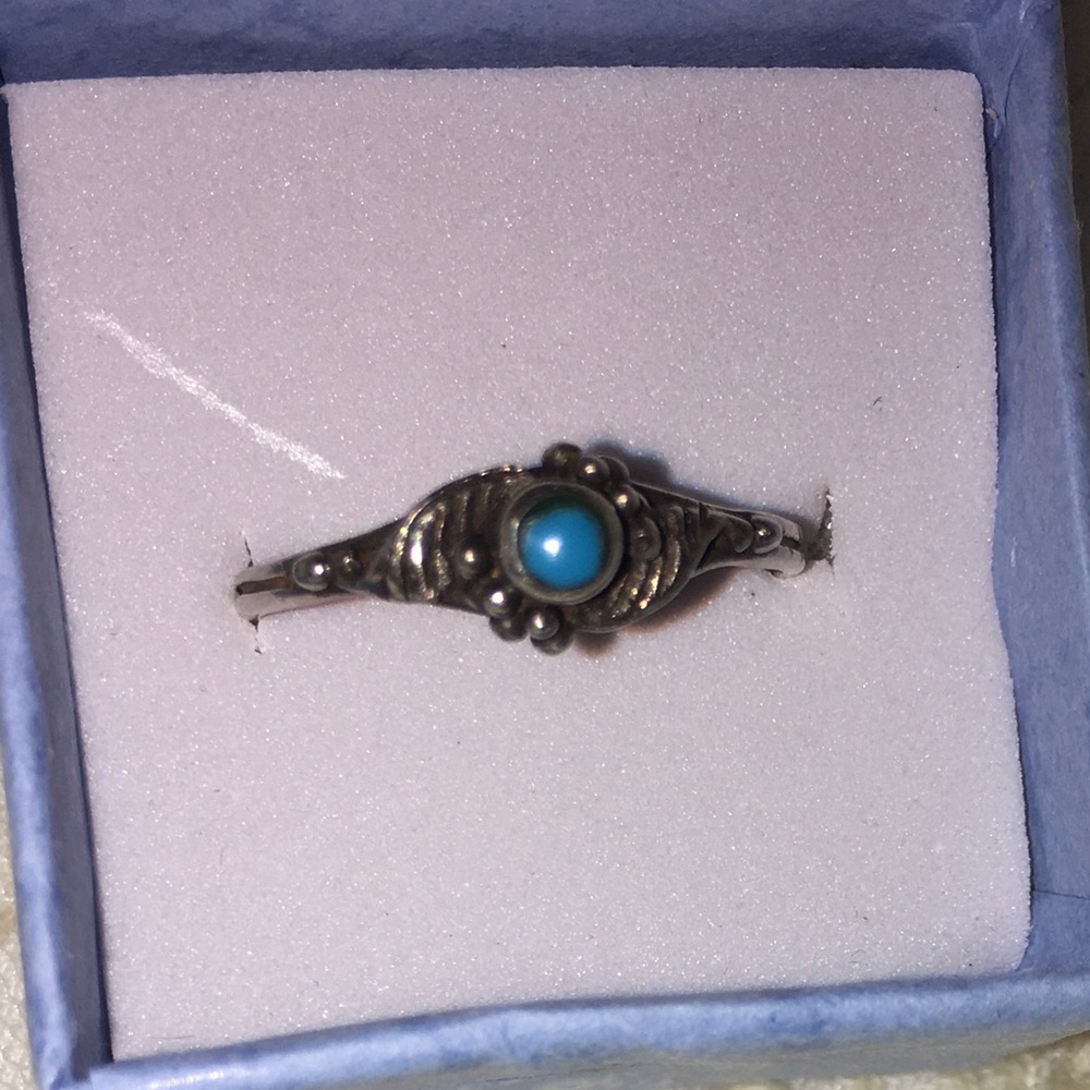 925 silver vintage petite turquoise band ring Sz 9